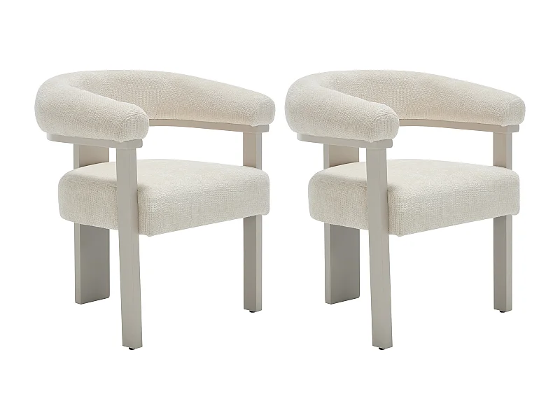 Lot de 2 chaises avec accoudoirs en tissu texturé et bois d'hévéa beige - Crème - LIVELIA de Pascal Morabito