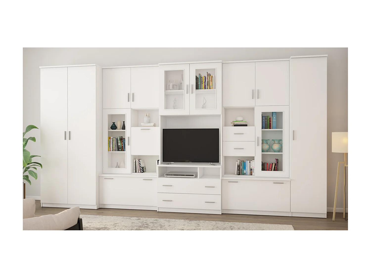 Meuble de séjour complet avec grandes armoires et rangements hauts mur de rangement Lena – Direct fabricant EMEBLAST