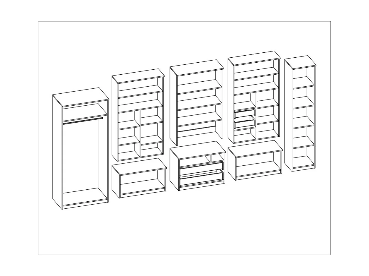Parete attrezzata con grandi armadi e pensili LENA – Direttamente dal produttore EMEBLAST