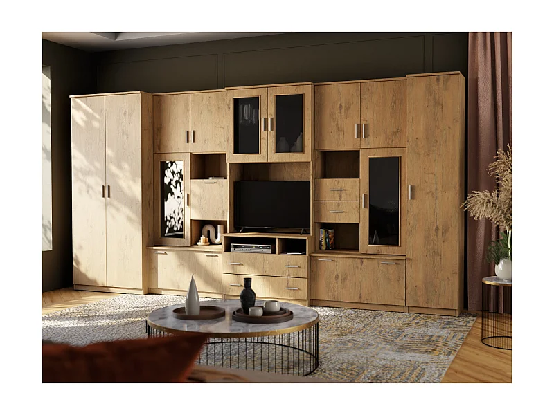 Meuble de séjour complet avec grandes armoires et rangements hauts mur de rangement Lena – Direct fabricant EMEBLAST