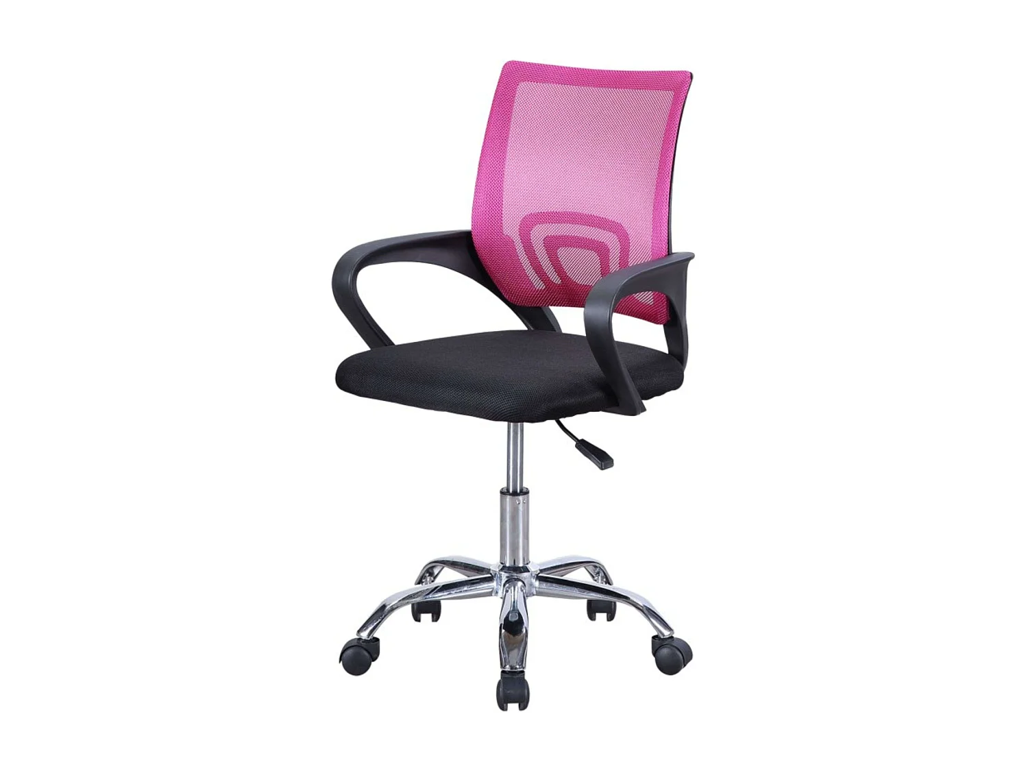 Cadeira de escritório giratória Vita com apoio lombar e apoios de braço, rosa e preta.