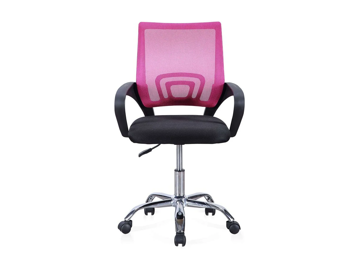Cadeira de escritório giratória Vita com apoio lombar e apoios de braço, rosa e preta.