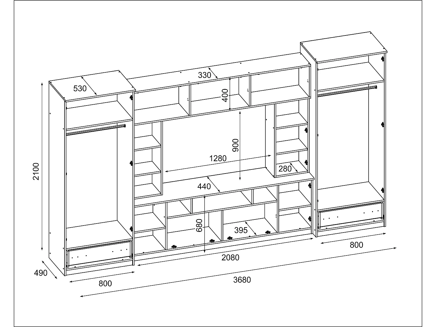 Parete attrezzata con grandi armadi e pensili – Direttamente dal produttore EMEBLAST