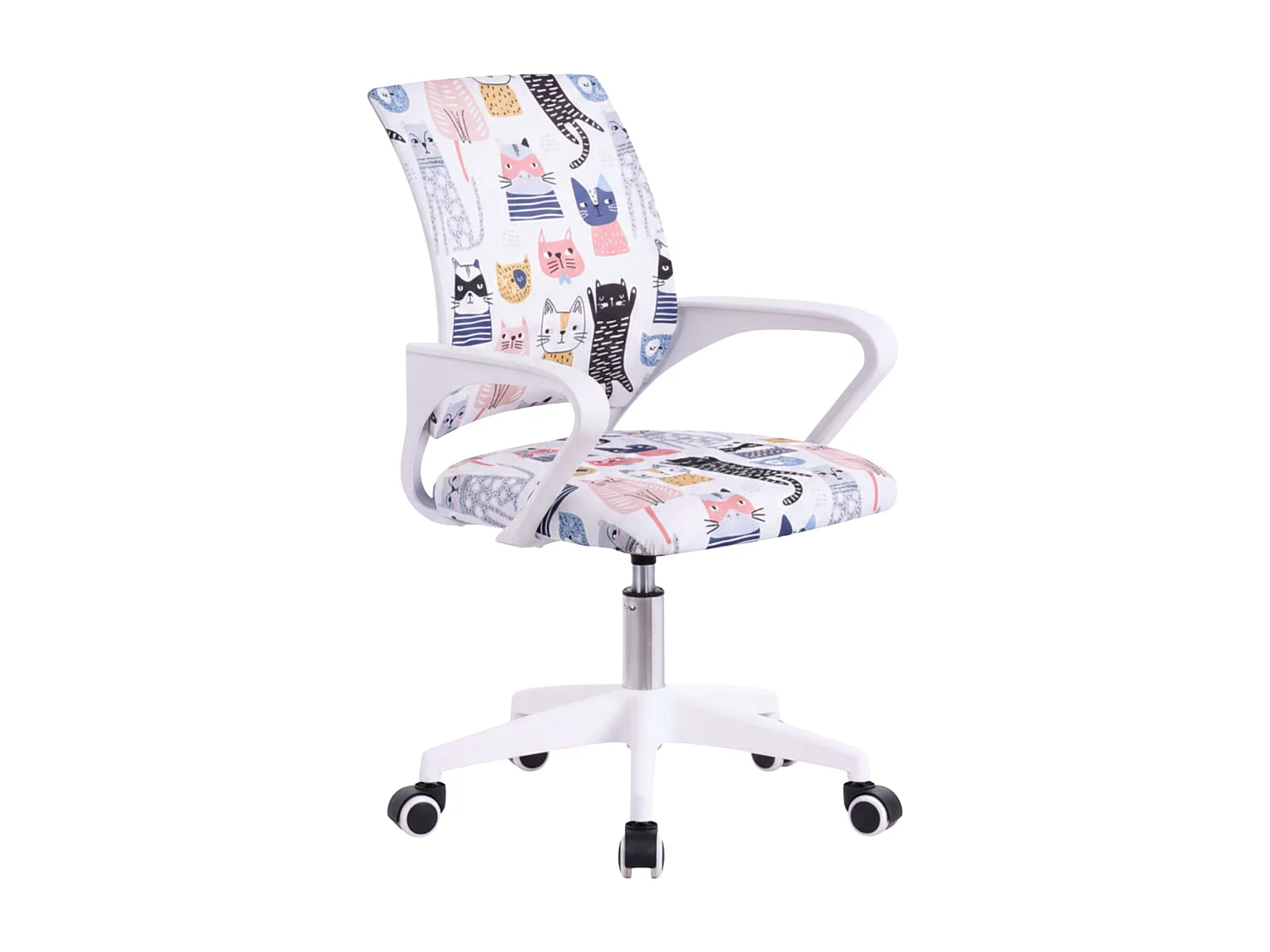 Silla de escritorio juvenil Miau color blanco tela y metal 84x61x51 cm