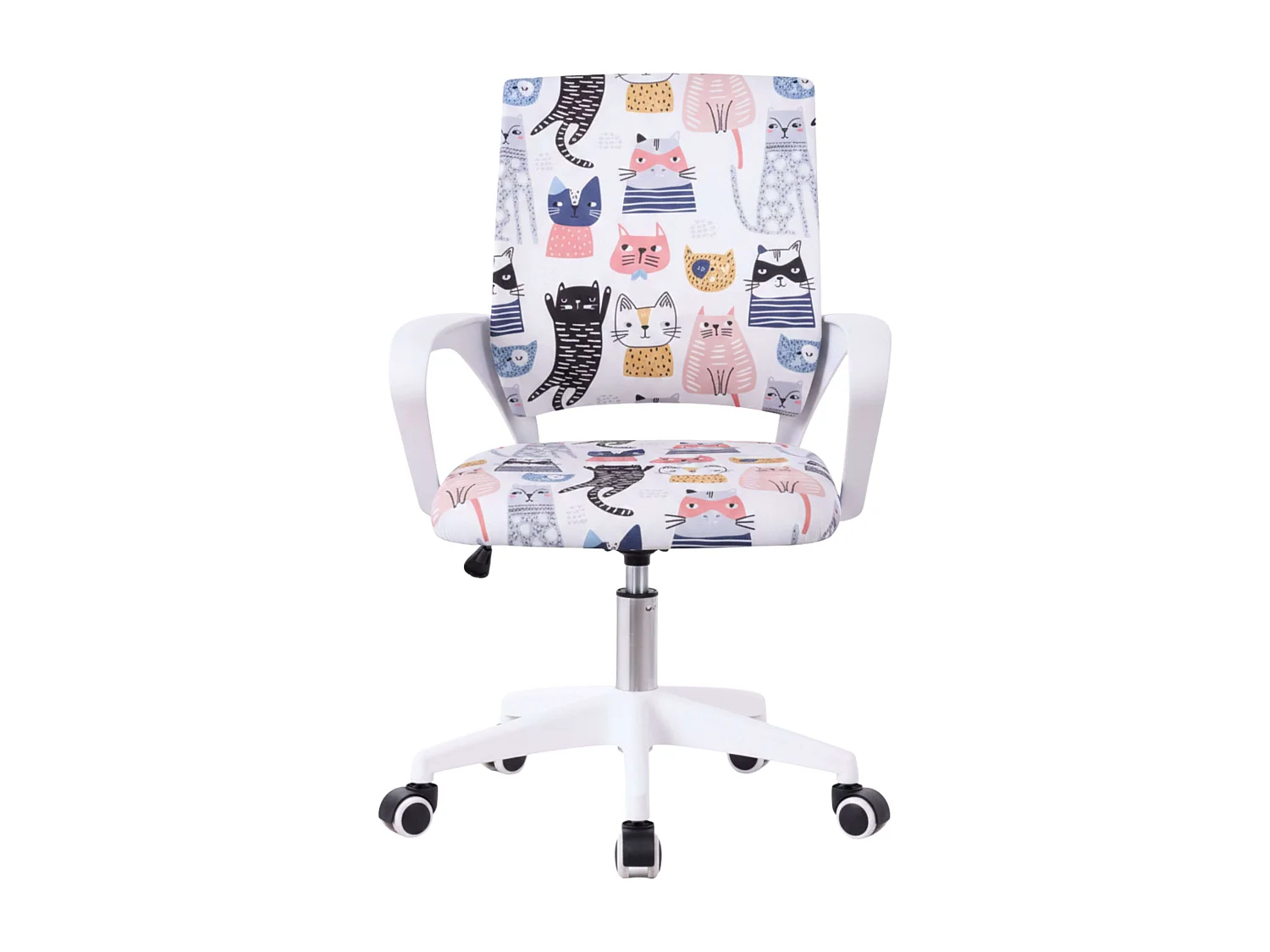 Silla de escritorio juvenil Miau color blanco tela y metal 84x61x51 cm