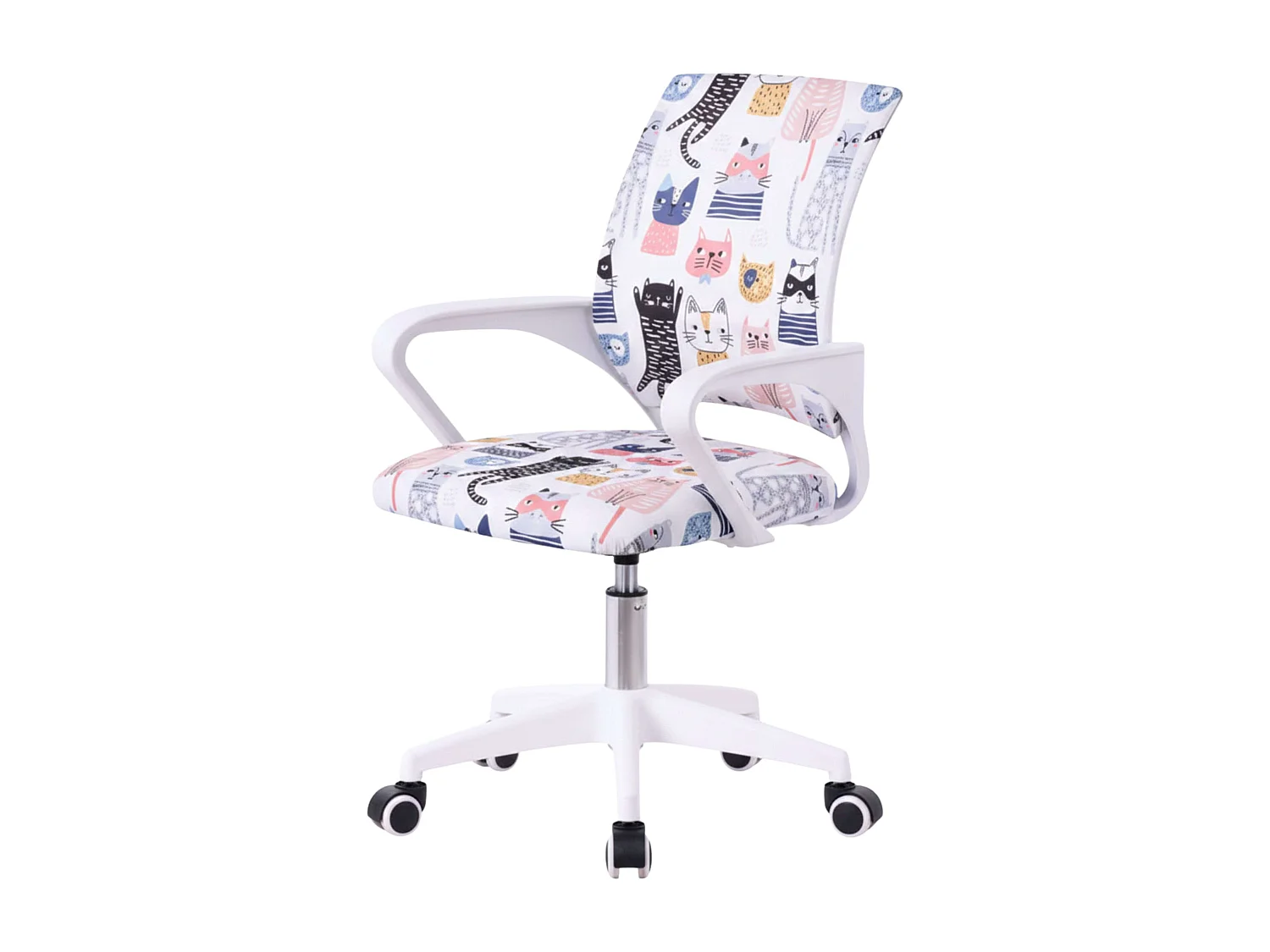 Silla de escritorio juvenil Miau color blanco tela y metal 84x61x51 cm