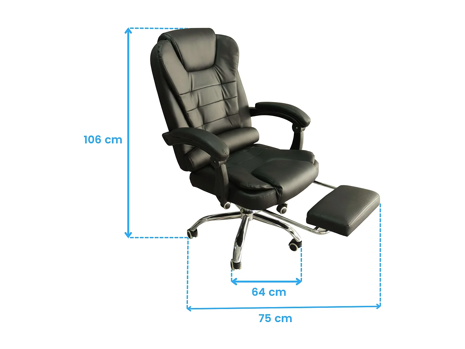 Silla de oficina con reposapiés Comde en tela metal negro 106x64x75 cm