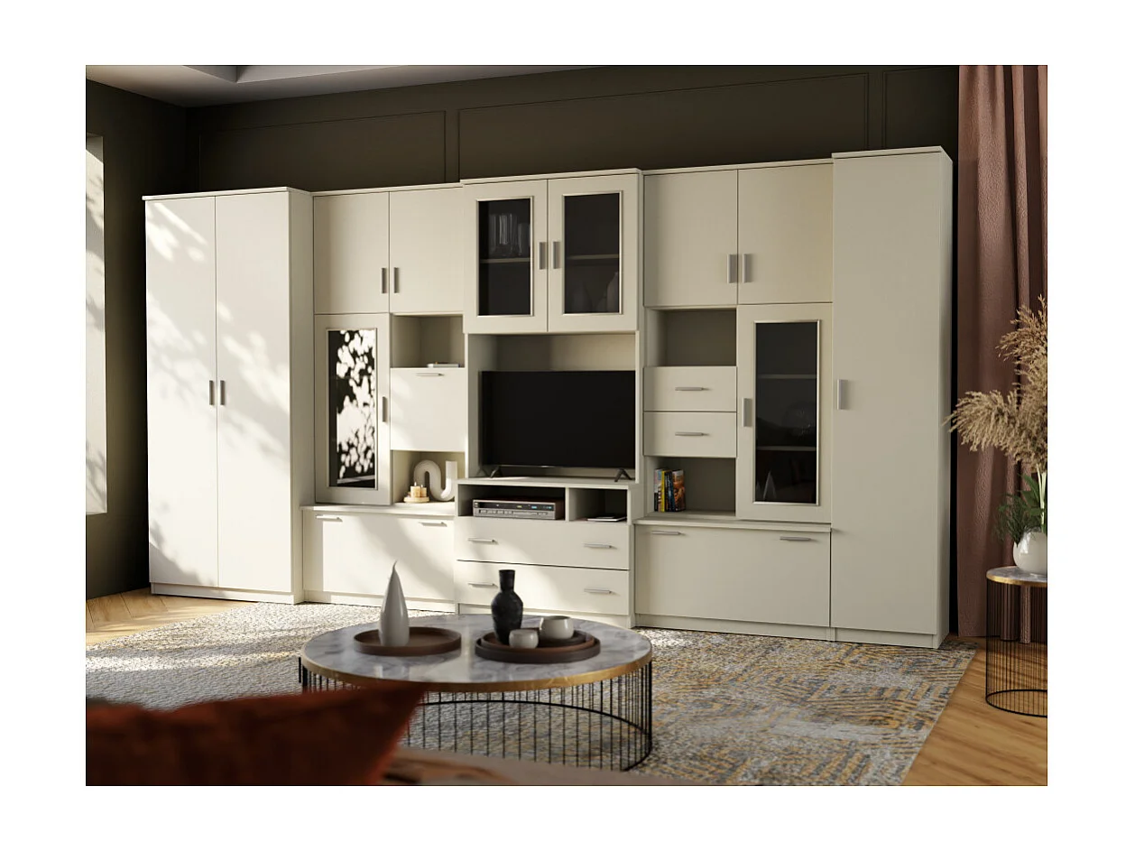 Meuble de séjour complet avec grandes armoires et rangements hauts mur de rangement Lena – Direct fabricant EMEBLAST