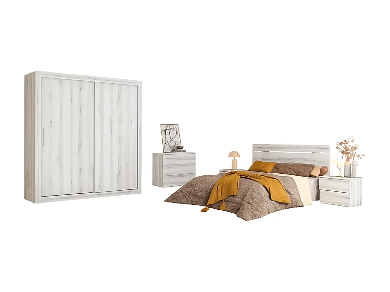 Pack Muebles Dormitorio Blanco Albo: Cabecero, 2 Mesas, Cama, Sinfonier