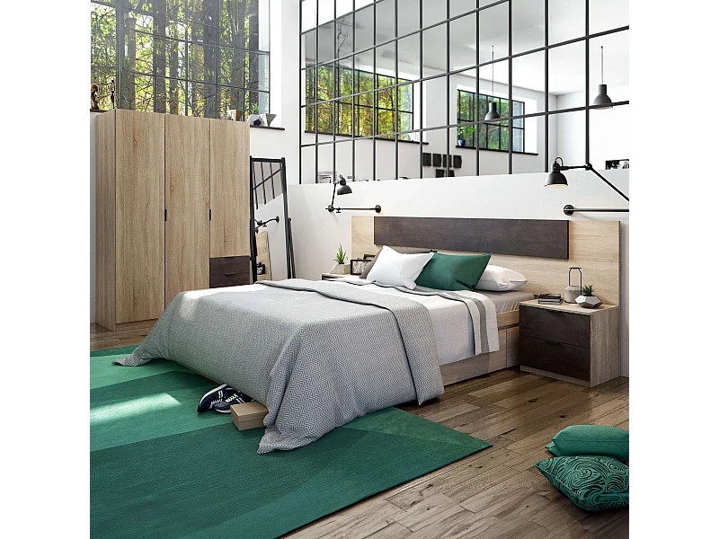 Pack Muebles Dormitorio Andy Armario Cabezal Mesitas Cama 150x190