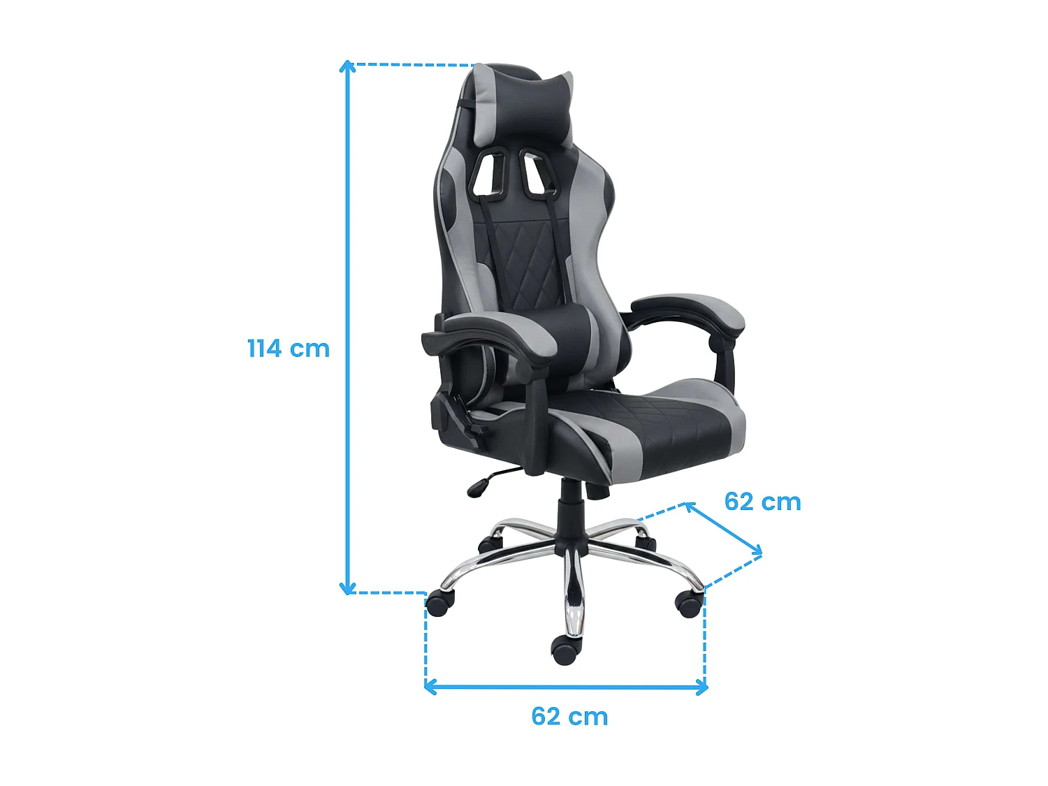 Silla gaming Legend cojín lumbar y reposacabezas negro y gris 120x63x66 cm