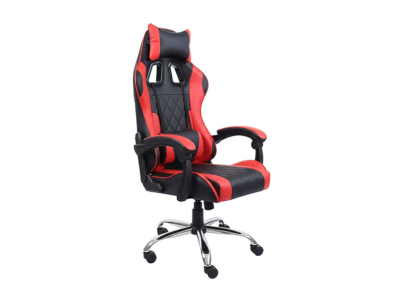 Silla gaming Legend con cojín lumbar y reposacabezas en tela negro y rojo