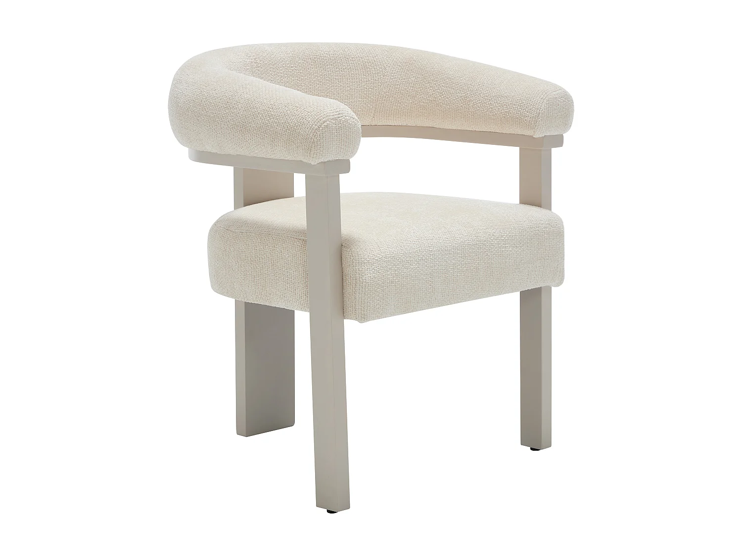 Lot de 6 chaises avec accoudoirs en tissu texturé et bois d'hévéa beige - Crème - LIVELIA de Pascal Morabito