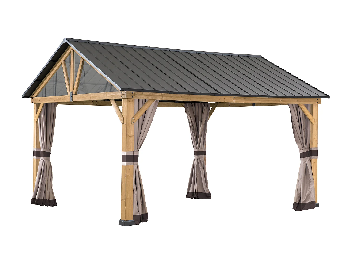 Rideaux de remplacement SUNJOY pour tonnelles à toit à deux pentes avec structure en bois de 335 cm x 399 cm (avec tube pour moustiquaire)