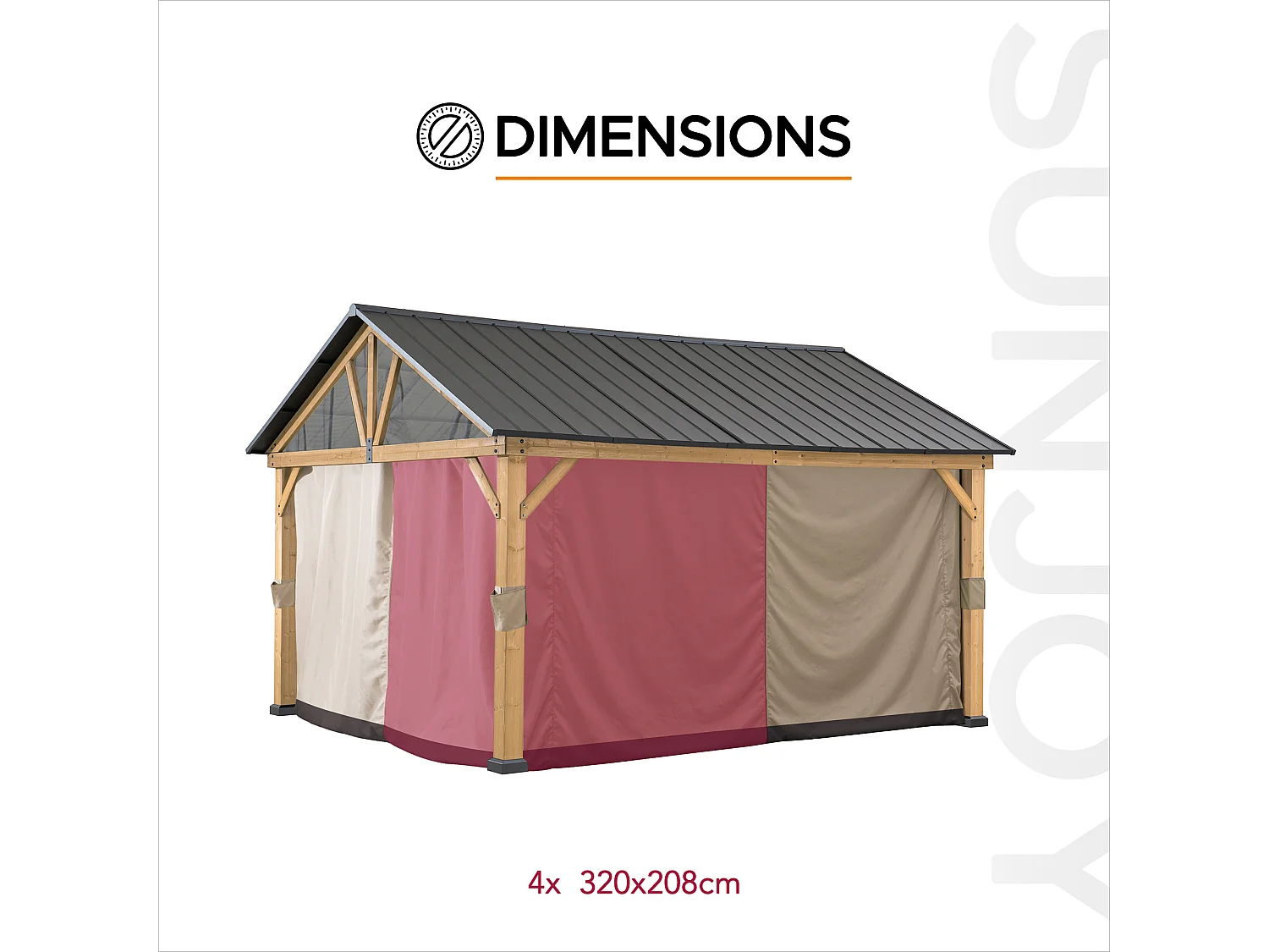 Rideaux de remplacement SUNJOY pour tonnelles à toit à deux pentes avec structure en bois de 335 cm x 399 cm (avec tube pour moustiquaire)