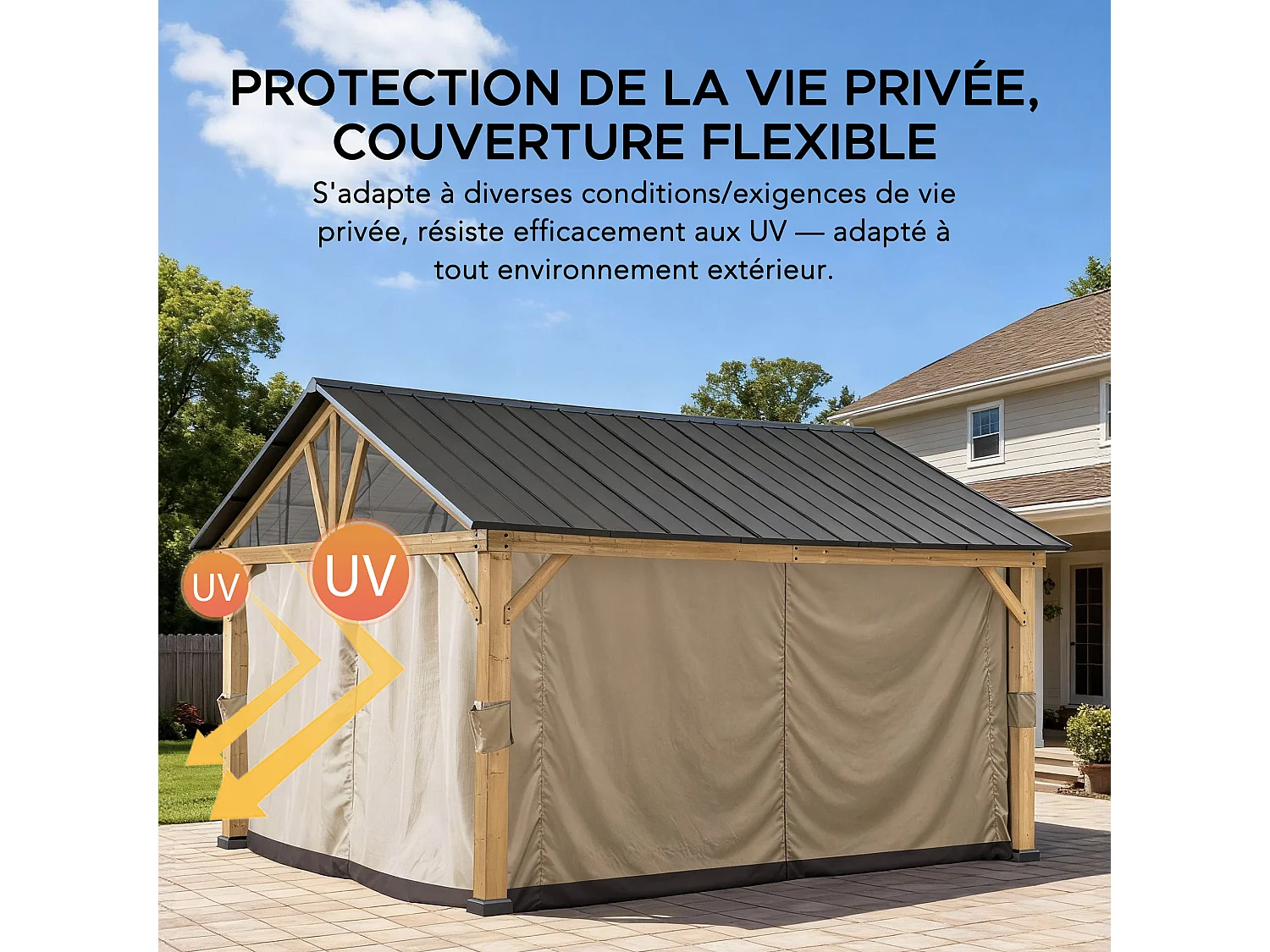 Rideaux de remplacement SUNJOY pour tonnelles à toit à deux pentes avec structure en bois de 335 cm x 399 cm (avec tube pour moustiquaire)