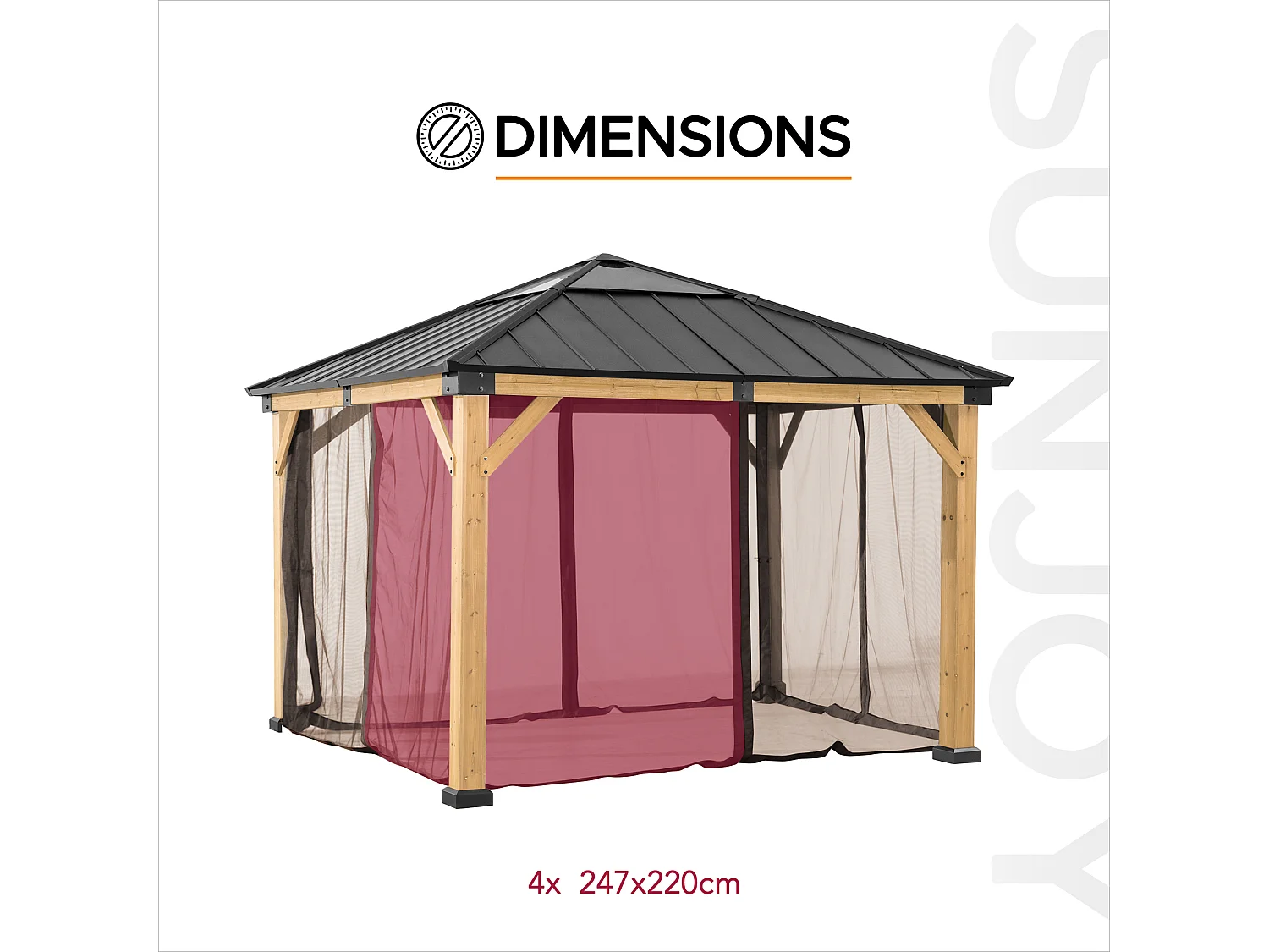 Moustiquaire de remplacement SUNJOY pour tonnelles en bois de 273 cm x 273 cm