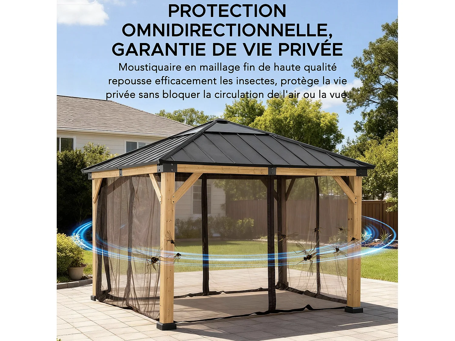 Moustiquaire de remplacement SUNJOY pour tonnelles en bois de 273 cm x 273 cm