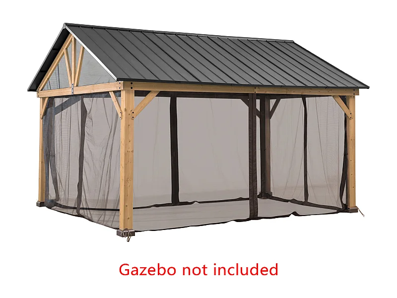 Moustiquaire de remplacement SUNJOY pour tonnelles à toit à deux pentes avec structure en bois de 465 cm x 404 cm (avec tube de fixation pour la moustiquaire)