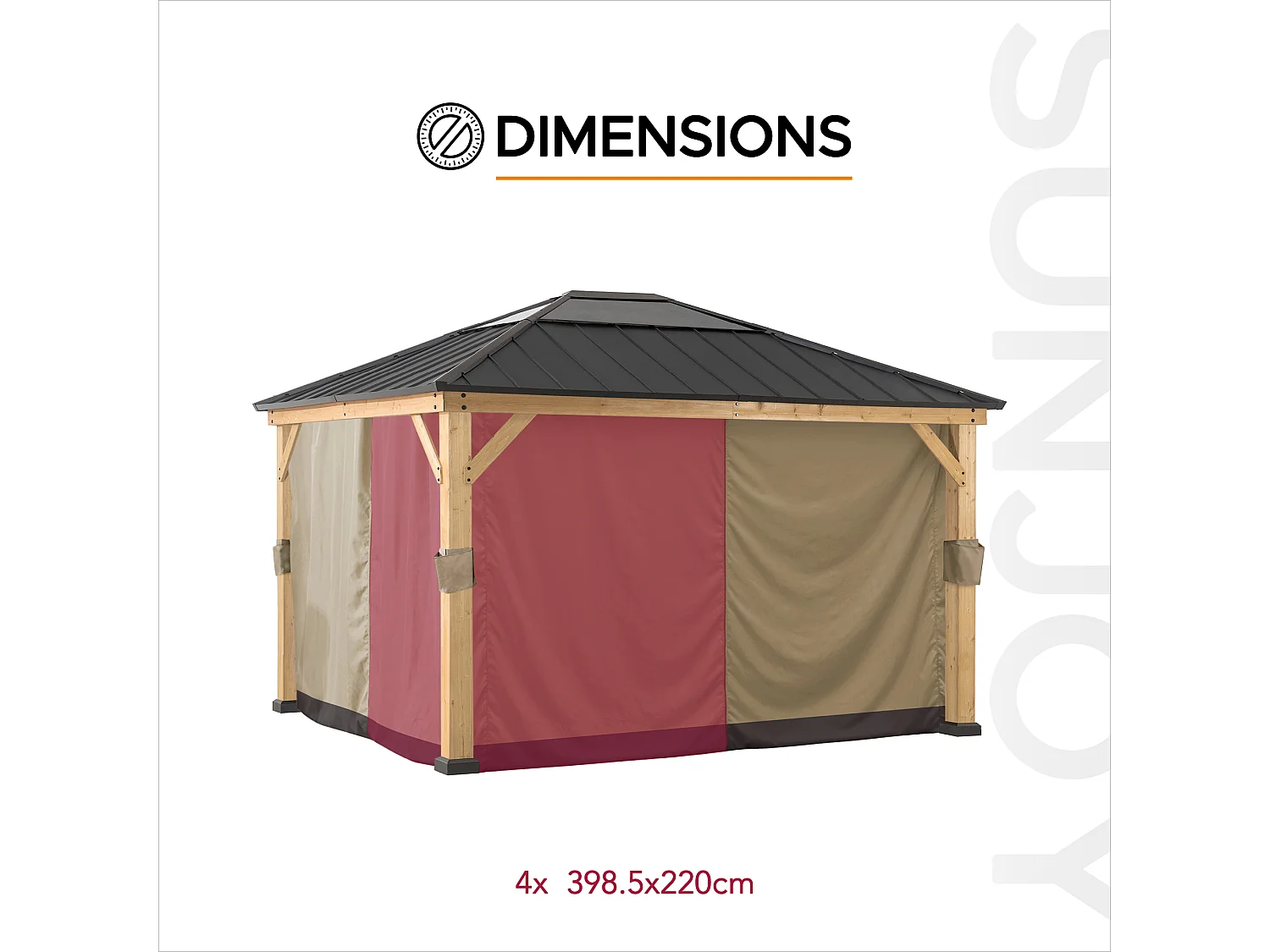 Rideaux de remplacement SUNJOY pour tonnelles à ossature bois de 393 cm x 452 cm