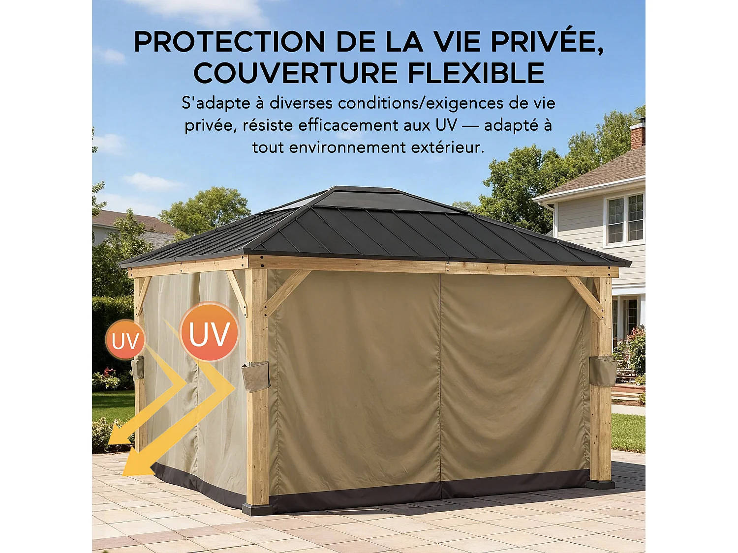 Rideaux de remplacement SUNJOY pour tonnelles à ossature bois de 393 cm x 452 cm