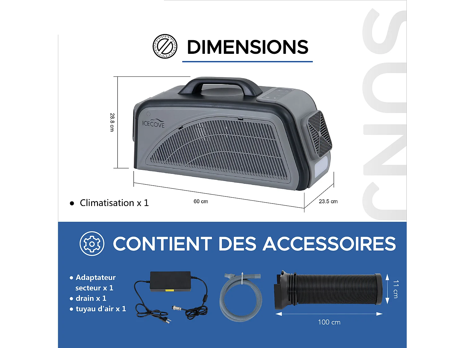 Climatiseur portable IceCove pour tentes d'extérieur et usage intérieur - Gris