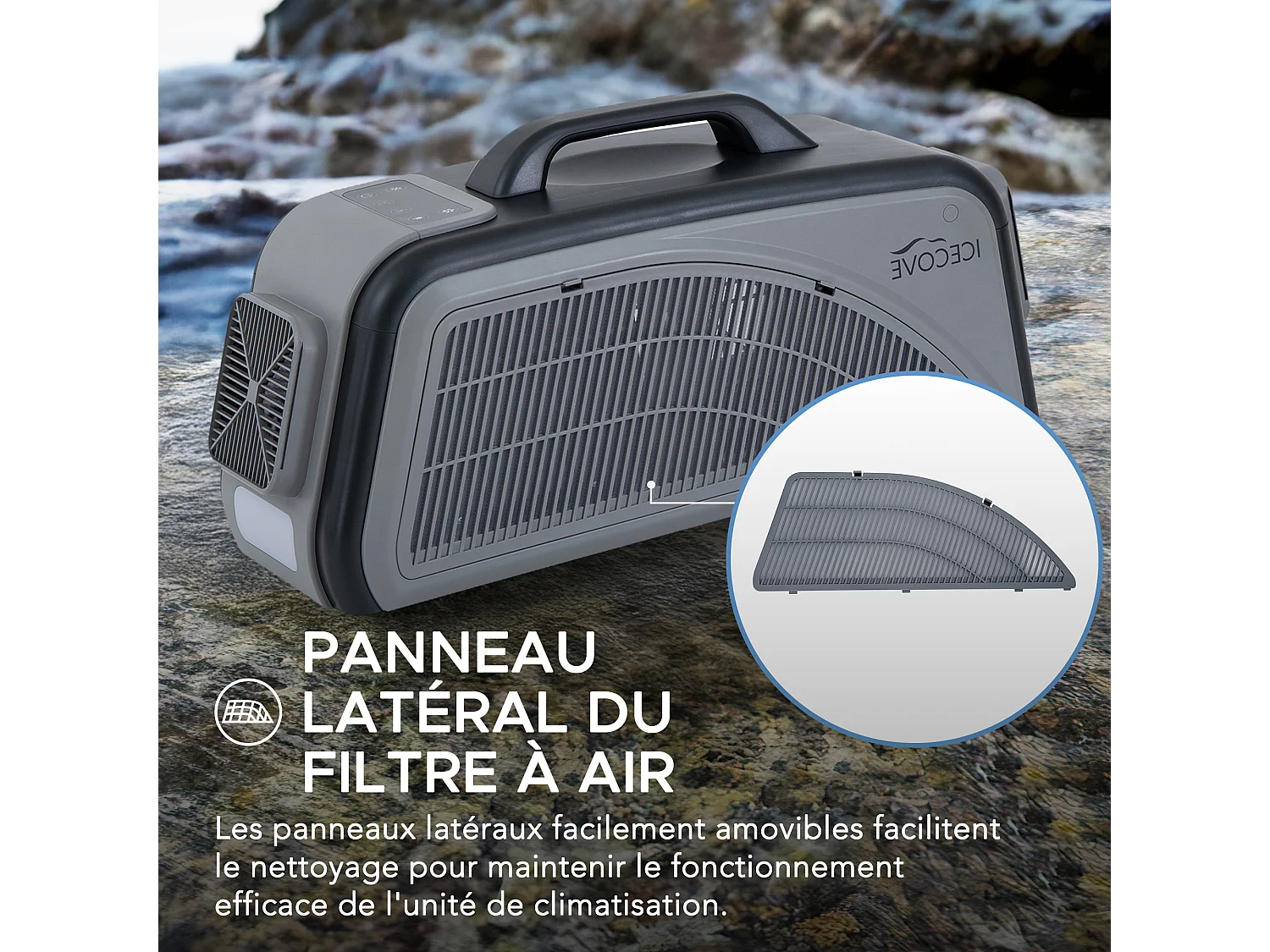 Climatiseur portable IceCove pour tentes d'extérieur et usage intérieur - Gris