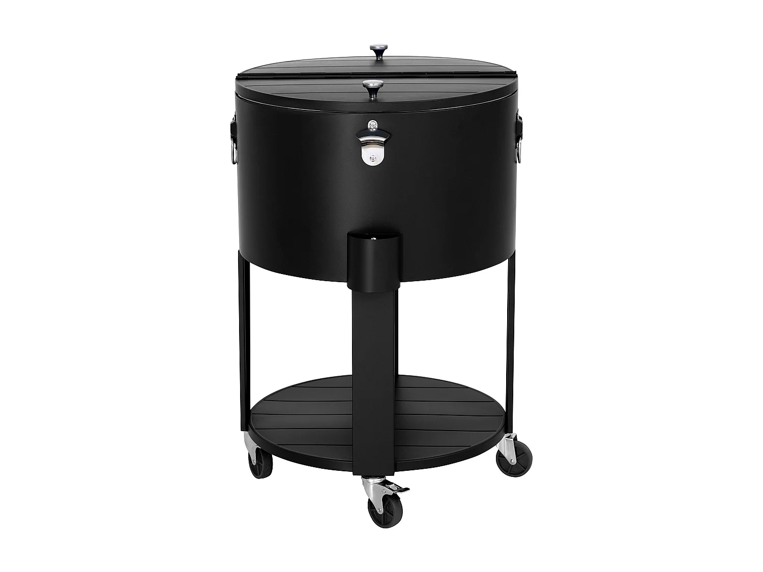 Glacière à roulettes Tinley 56 L, glacière portable pour boissons avec décapsuleur et étagère.