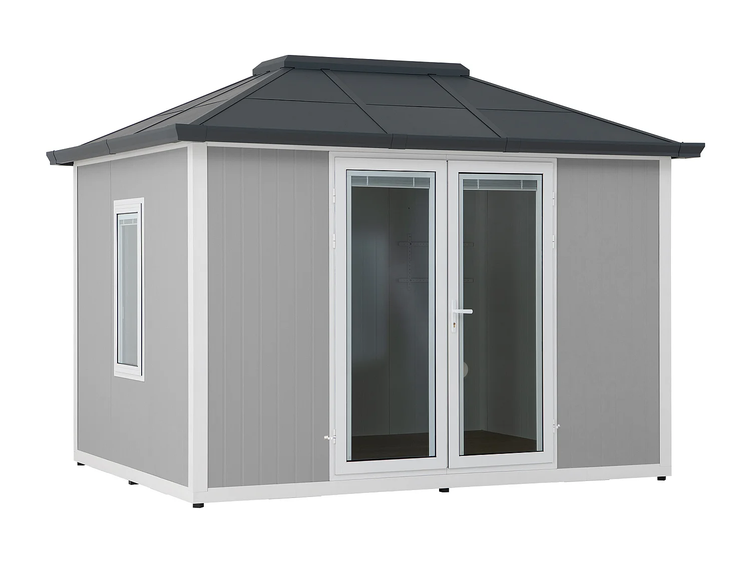 Abri de jardin RIGA avec plancher, fenêtres et portes verrouillables.