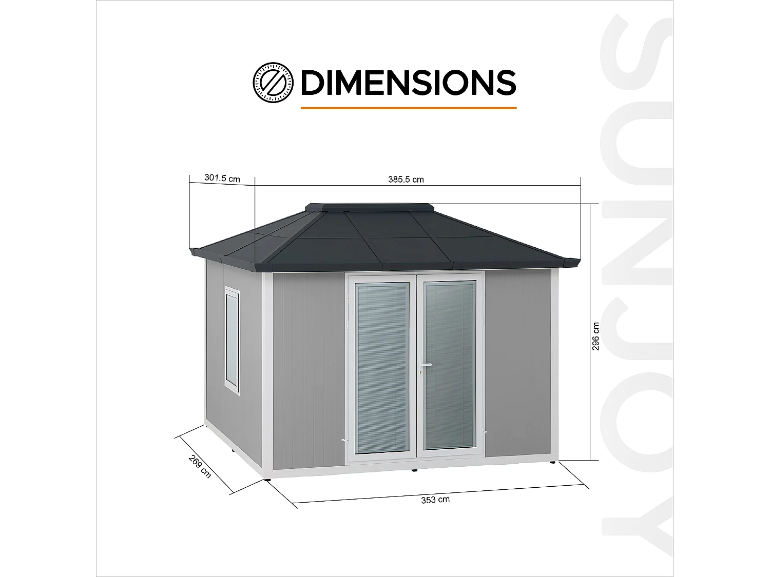 Abri de jardin RIGA avec plancher, fenêtres et portes verrouillables.