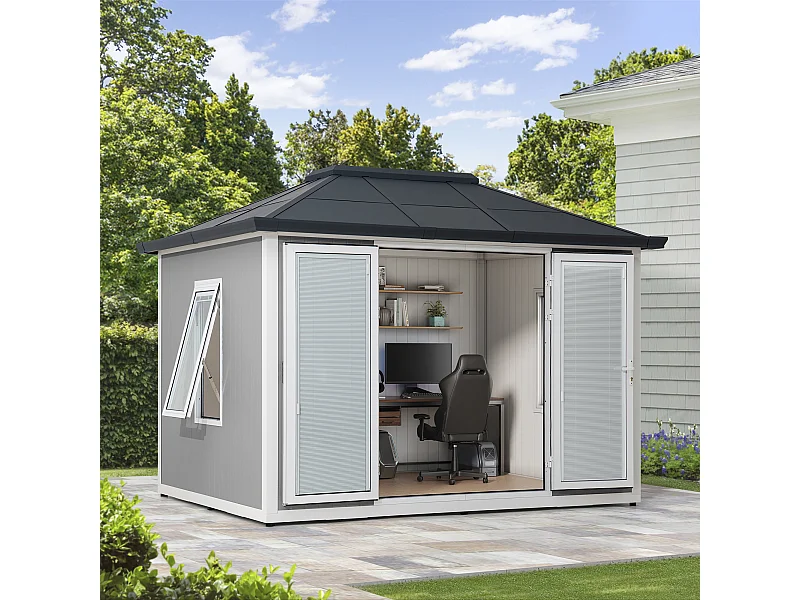 Abri de jardin RIGA avec plancher, fenêtres et portes verrouillables.
