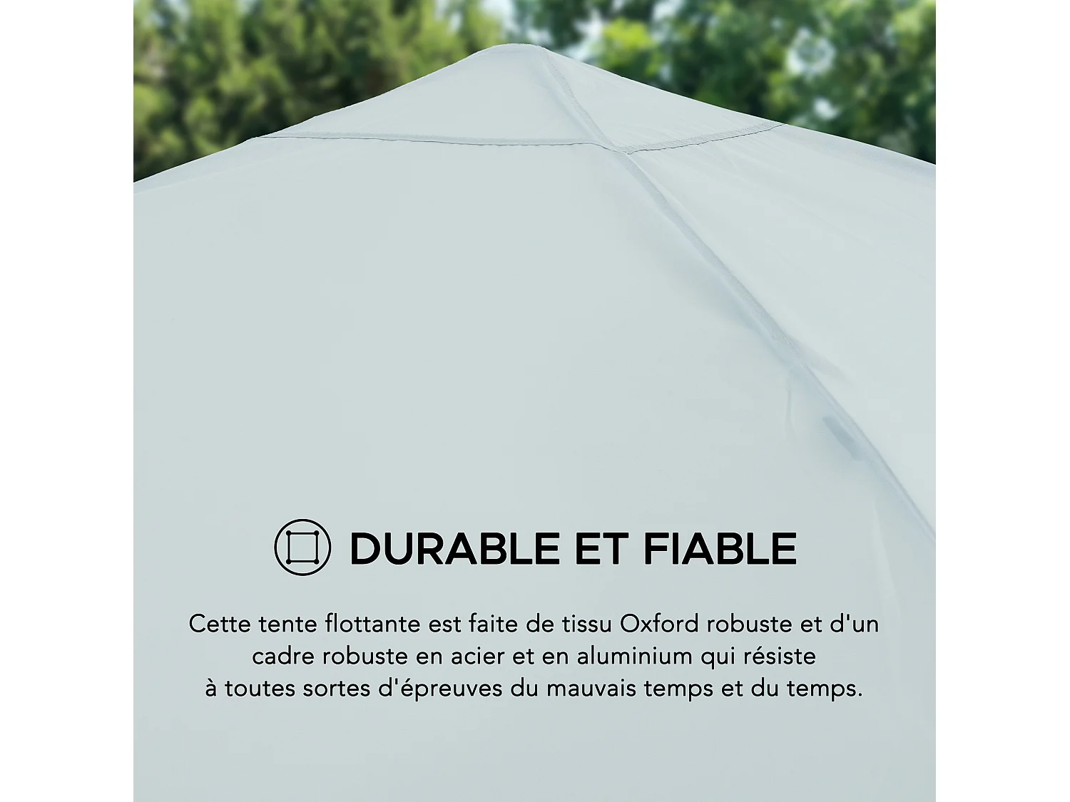 Gazebo flottant pour piscine GRAN 300 cm x 300 cm avec flotteurs en PVC et sac de transport, gris.
