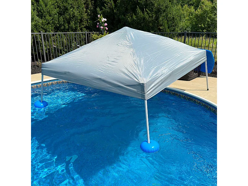 Gazebo flottant pour piscine GRAN 300 cm x 300 cm avec flotteurs en PVC et sac de transport, gris.