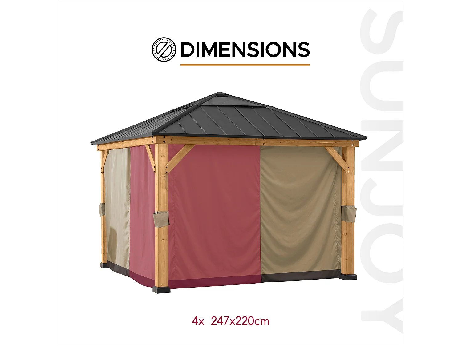 Rideaux de remplacement SUNJOY pour tonnelles à ossature bois de 273 cm x 273 cm