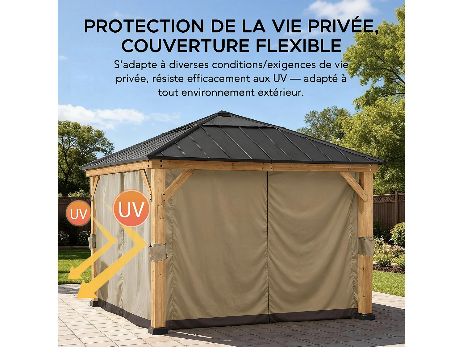 Rideaux de remplacement SUNJOY pour tonnelles à ossature bois de 273 cm x 273 cm