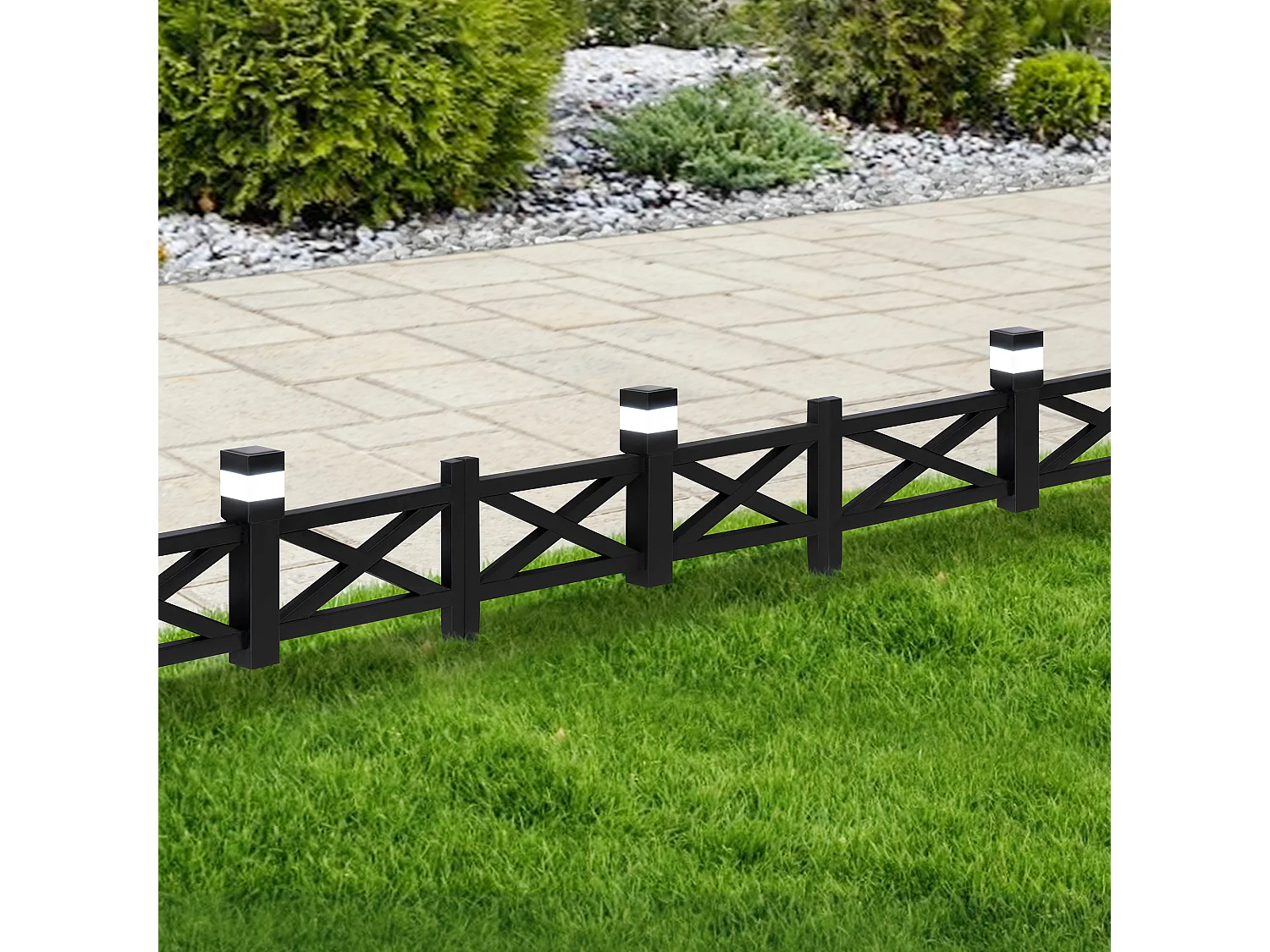 SUNJOY Clôture de jardin en métal avec éclairage solaire (lot de 5) - Treillis