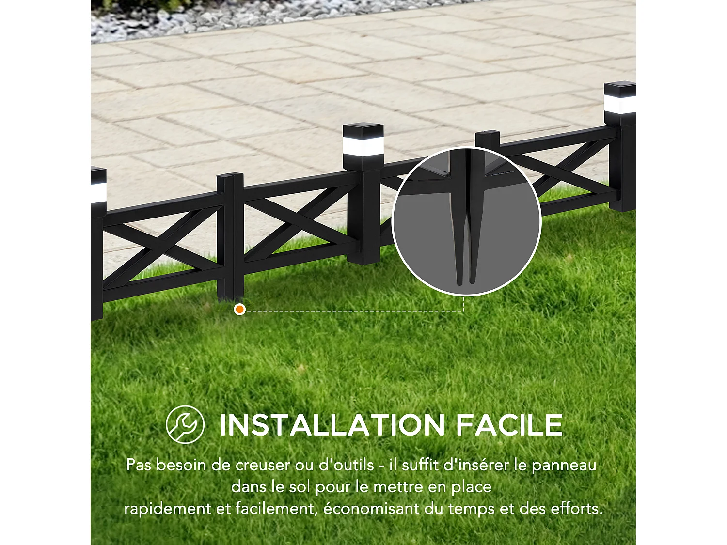 SUNJOY Clôture de jardin en métal avec éclairage solaire (lot de 5) - Treillis