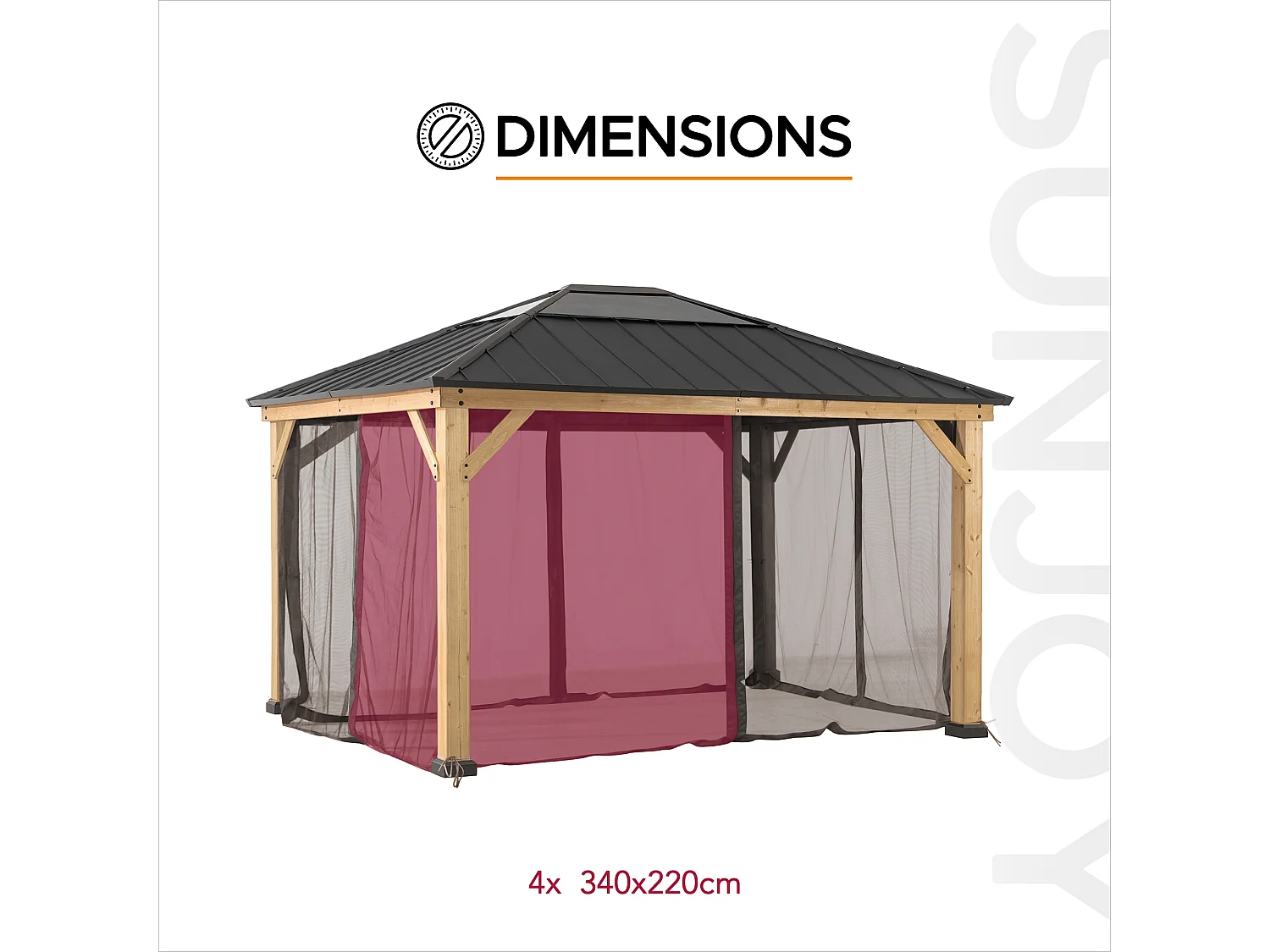 Moustiquaire de remplacement SUNJOY pour tonnelles en bois de 335 cm x 393 cm