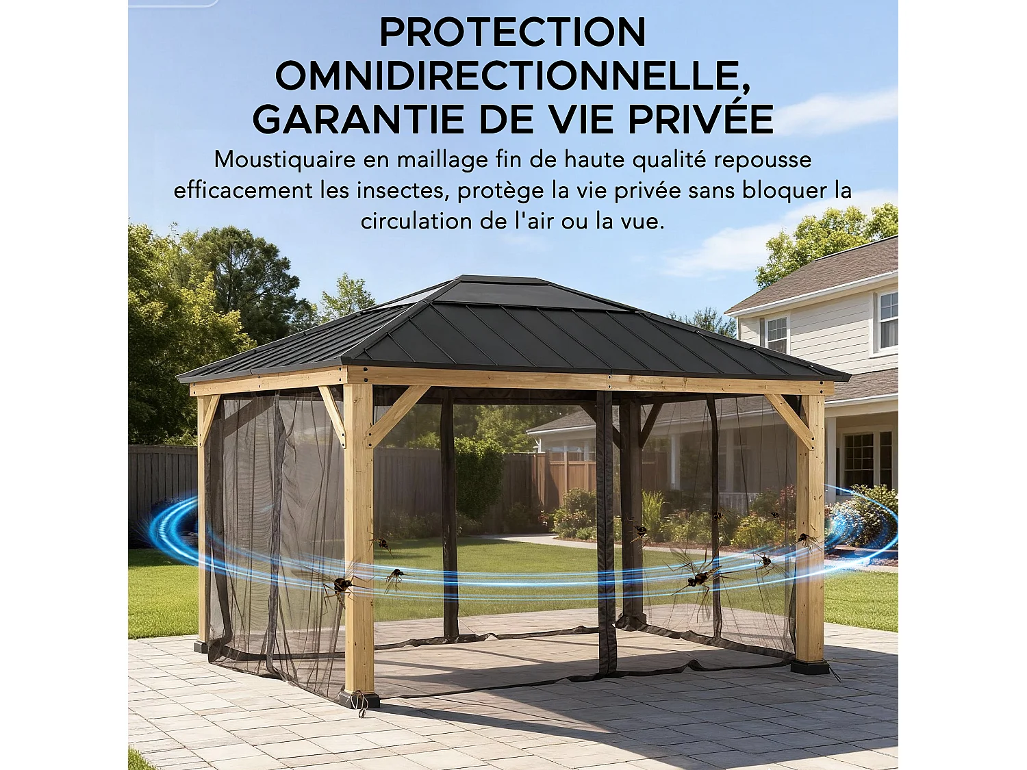 Moustiquaire de remplacement SUNJOY pour tonnelles en bois de 335 cm x 393 cm