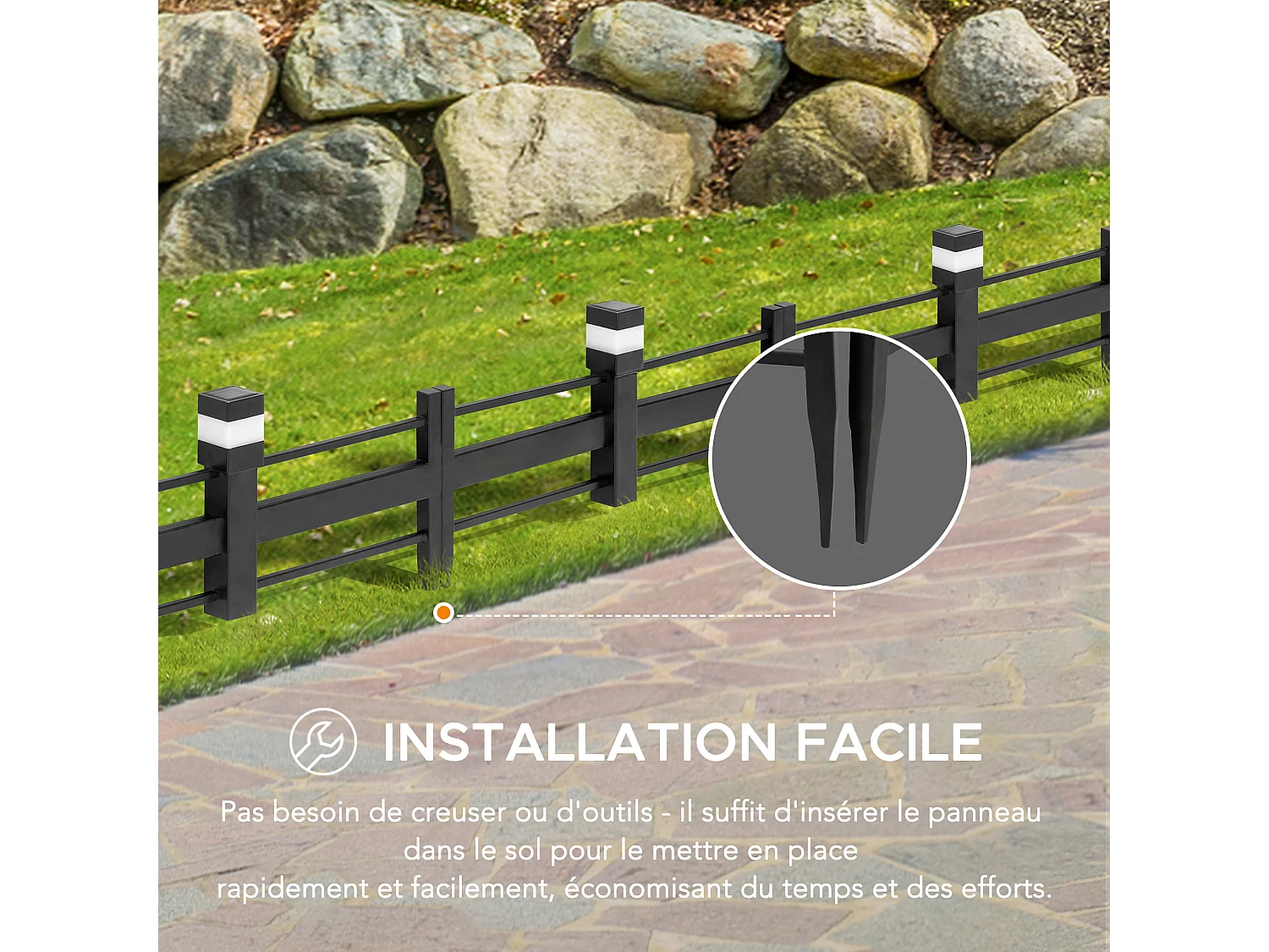 SUNJOY Clôture de jardin en métal avec éclairage solaire (lot de 5)