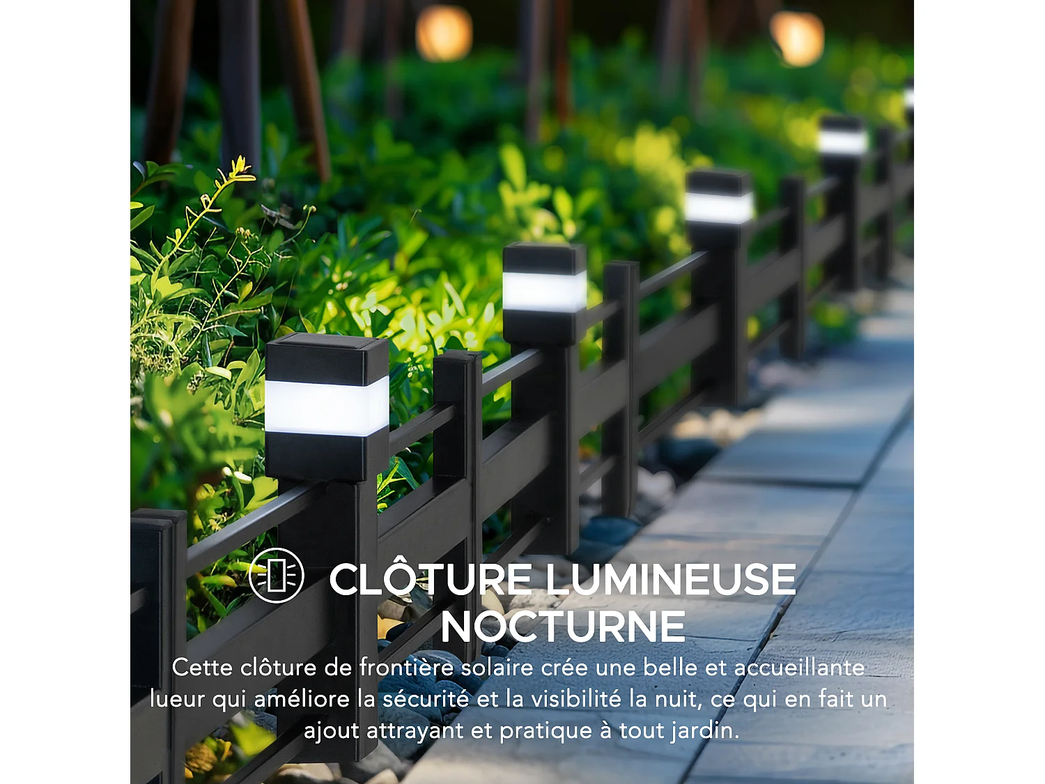SUNJOY Clôture de jardin en métal avec éclairage solaire (lot de 5)