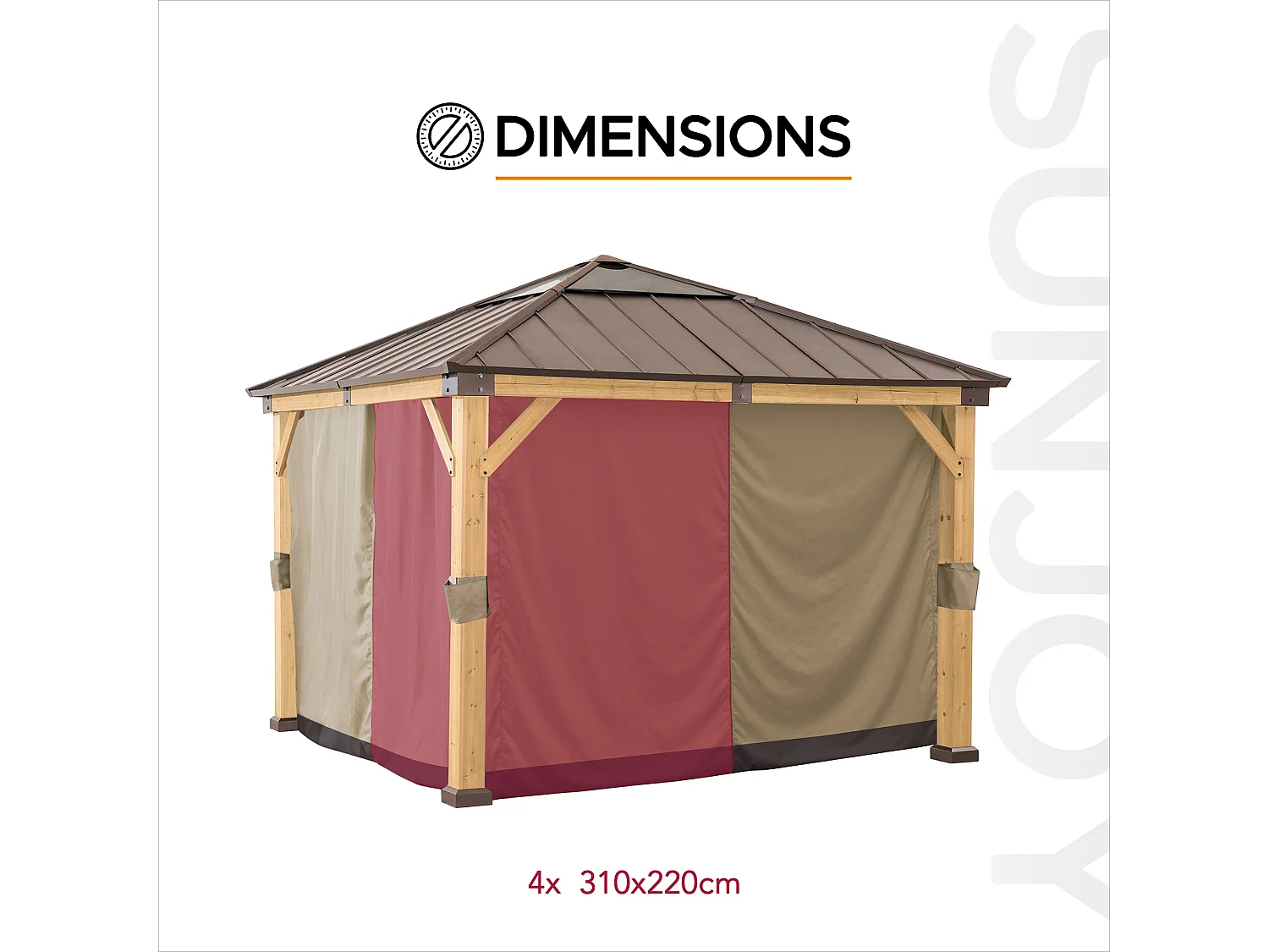 Rideaux de remplacement SUNJOY pour tonnelles à ossature bois de 336 cm x 336 cm