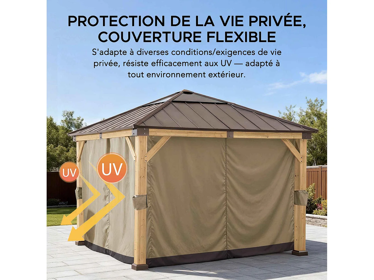 Rideaux de remplacement SUNJOY pour tonnelles à ossature bois de 336 cm x 336 cm