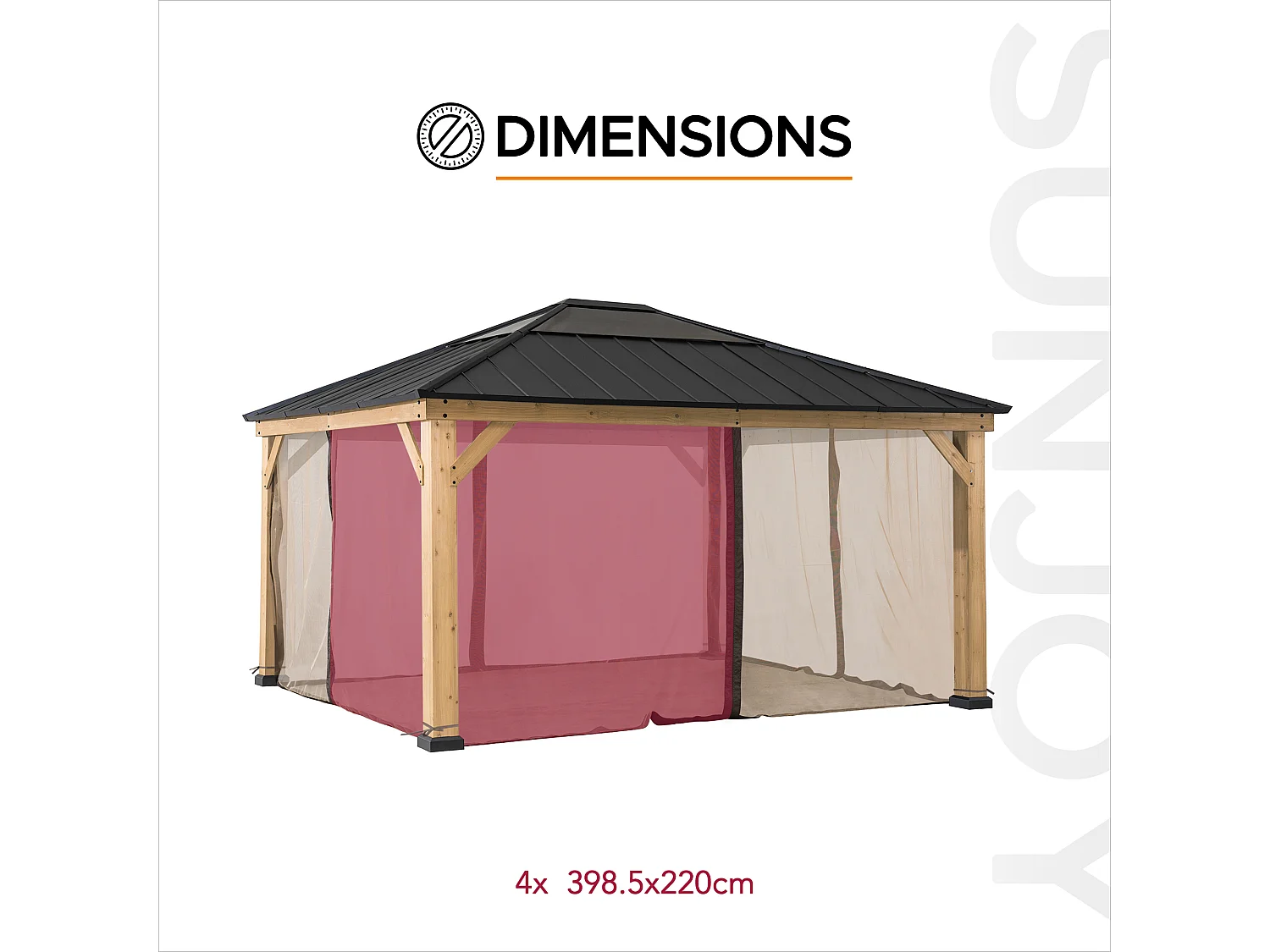 Moustiquaire de remplacement SUNJOY pour tonnelles en bois de 393 cm x 452 cm