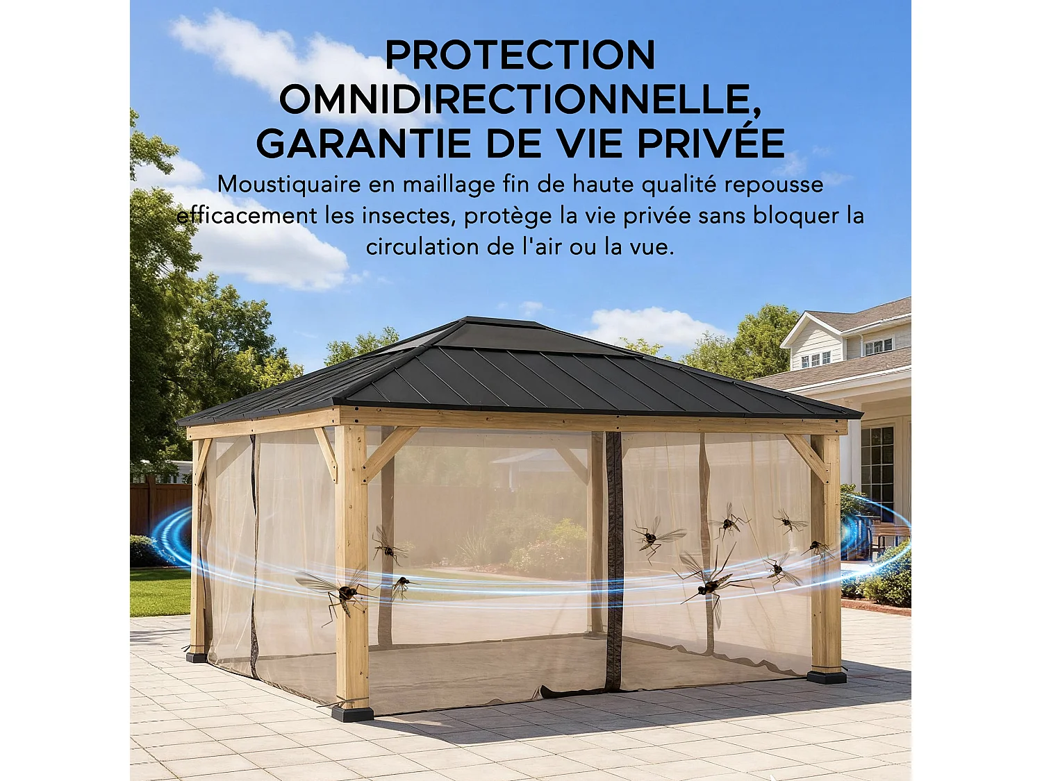 Moustiquaire de remplacement SUNJOY pour tonnelles en bois de 393 cm x 452 cm