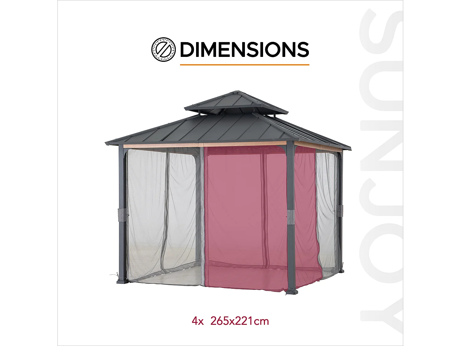 Moustiquaire de rechange SUNJOY pour tonnelle en acier de 300 cm x 300 cm