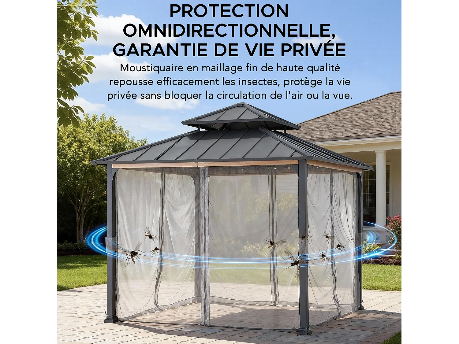 Moustiquaire de rechange SUNJOY pour tonnelle en acier de 300 cm x 300 cm