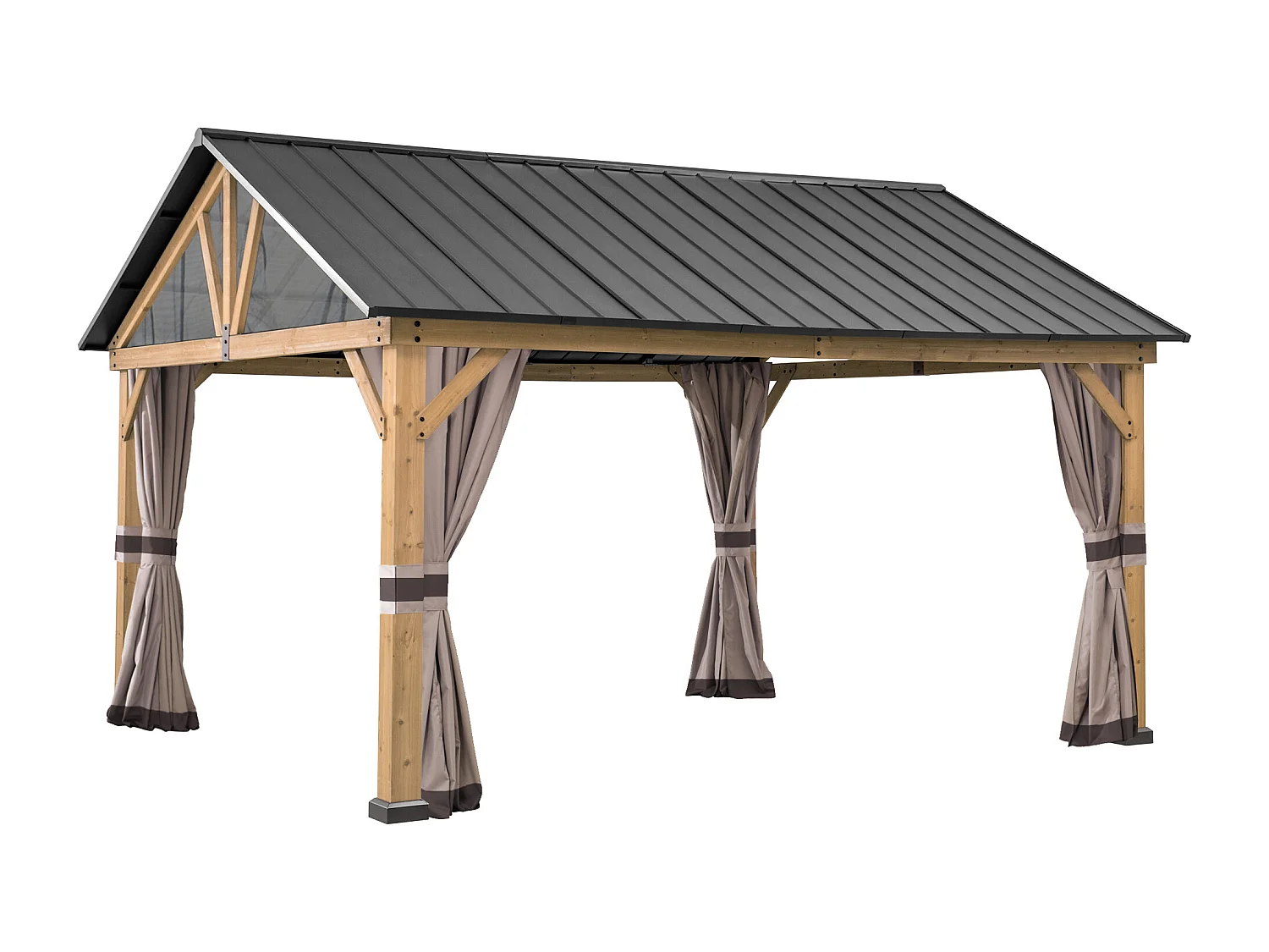 Rideaux de remplacement SUNJOY pour tonnelles à toit à deux pentes avec structure en bois de 465 cm x 404 cm (avec tube pour moustiquaire)