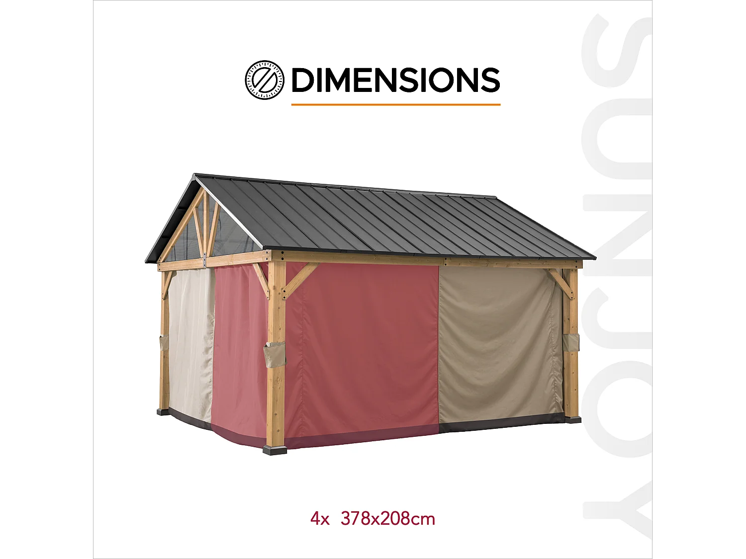 Rideaux de remplacement SUNJOY pour tonnelles à toit à deux pentes avec structure en bois de 465 cm x 404 cm (avec tube pour moustiquaire)