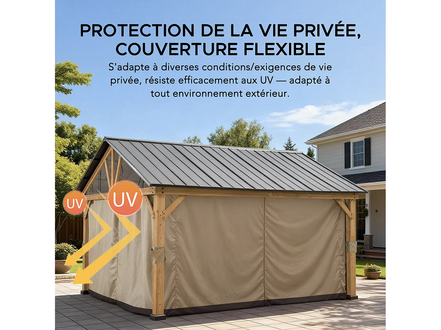 Rideaux de remplacement SUNJOY pour tonnelles à toit à deux pentes avec structure en bois de 465 cm x 404 cm (avec tube pour moustiquaire)